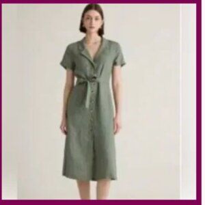 Quince Linen Button Down Dress in Light Cargo